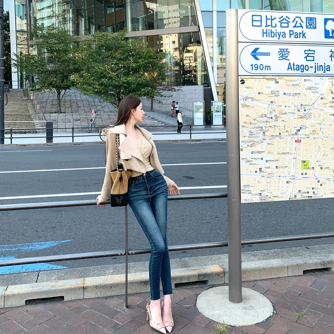 静姐-花39-2孤品断码加绒高腰简约小脚裤 铅笔裤