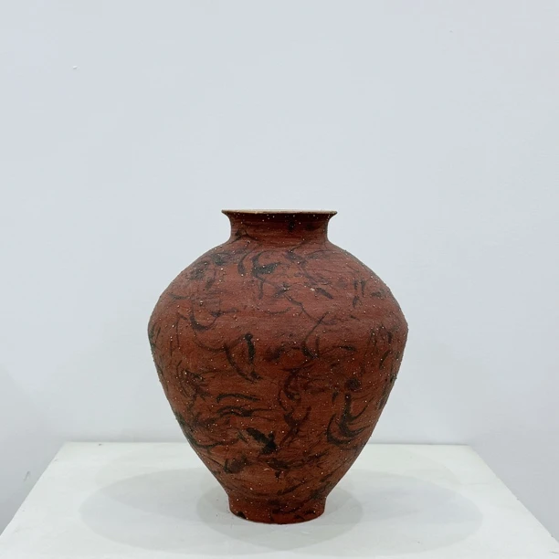 做旧复古红陶瓷水培花瓶家居摆件