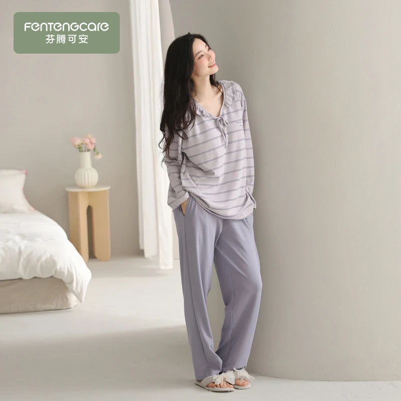 芬腾可安睡衣女士纯棉长袖宽松时尚家居服可外穿春秋2026新款套装