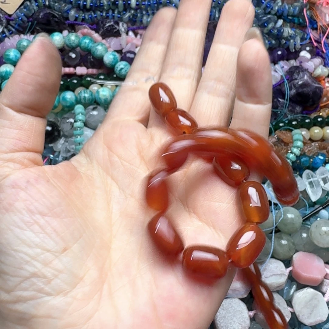 玛瑙/玉髓合金珠宝半成品一条10x14m红玛瑙桶珠