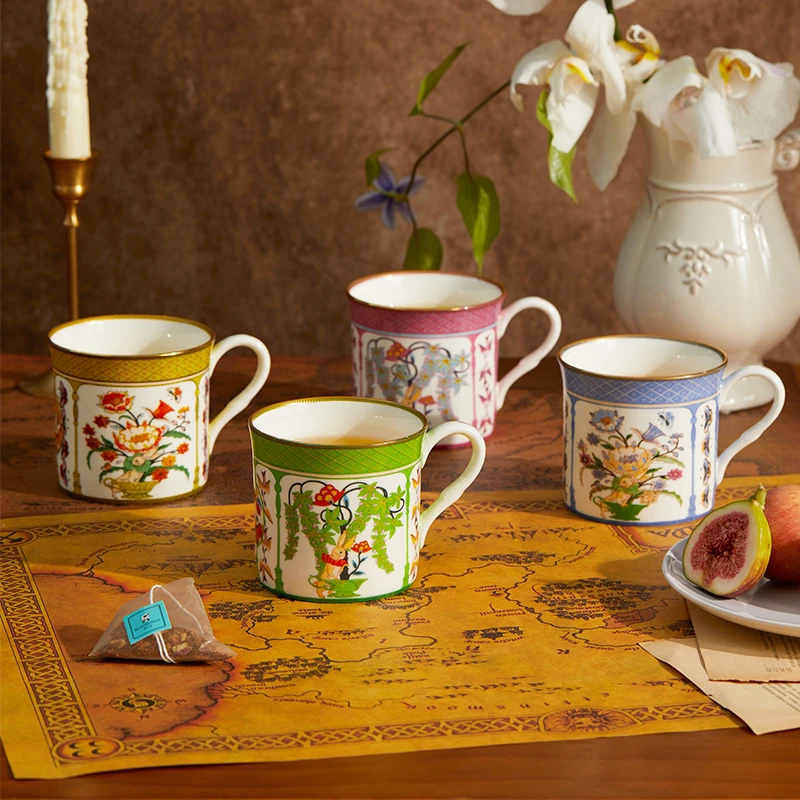 庭院深深骨瓷马克杯原创插画4色水杯家用陶瓷杯子