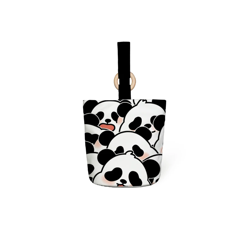 弘娜 插画师合作款熊猫可爱萌木环手提水桶包
