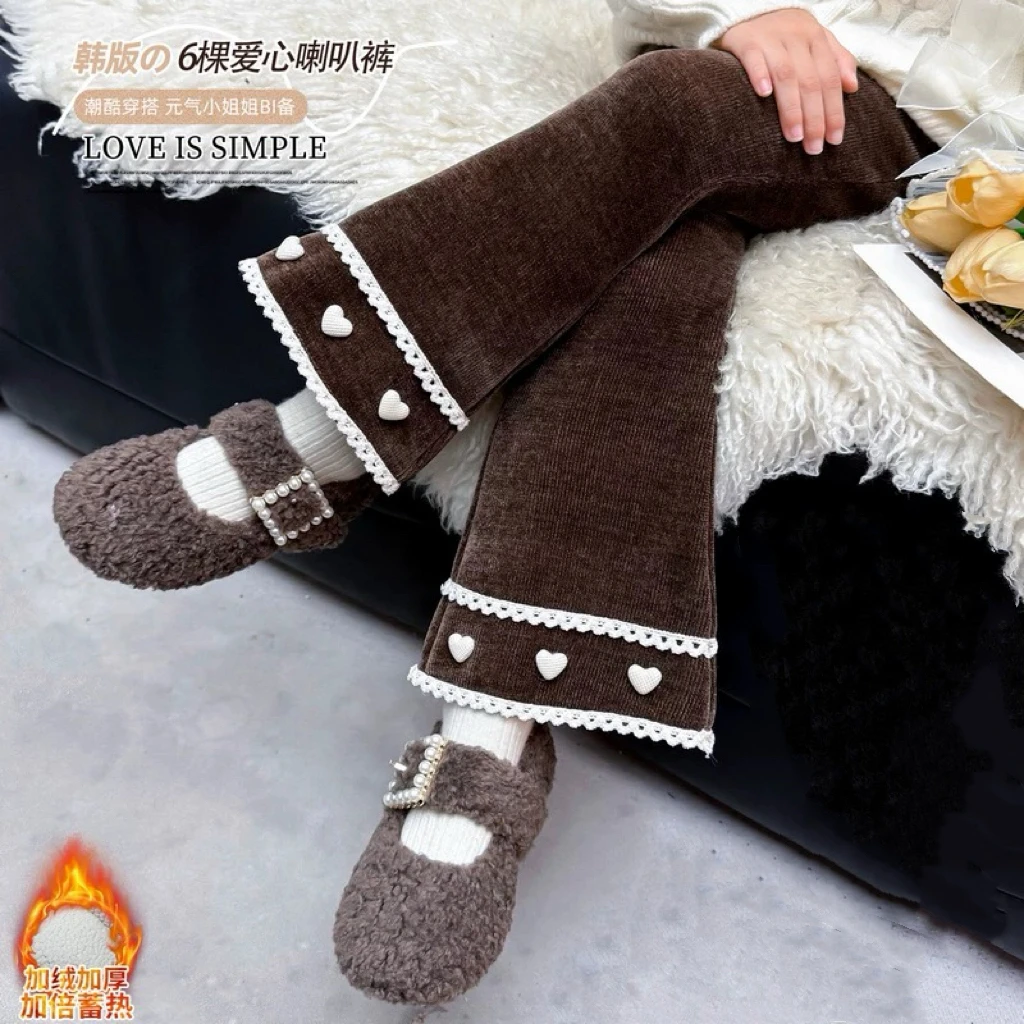 【2008】女童加绒秋冬装新款儿童一体绒加厚休闲裤宝宝冬季喇叭裤