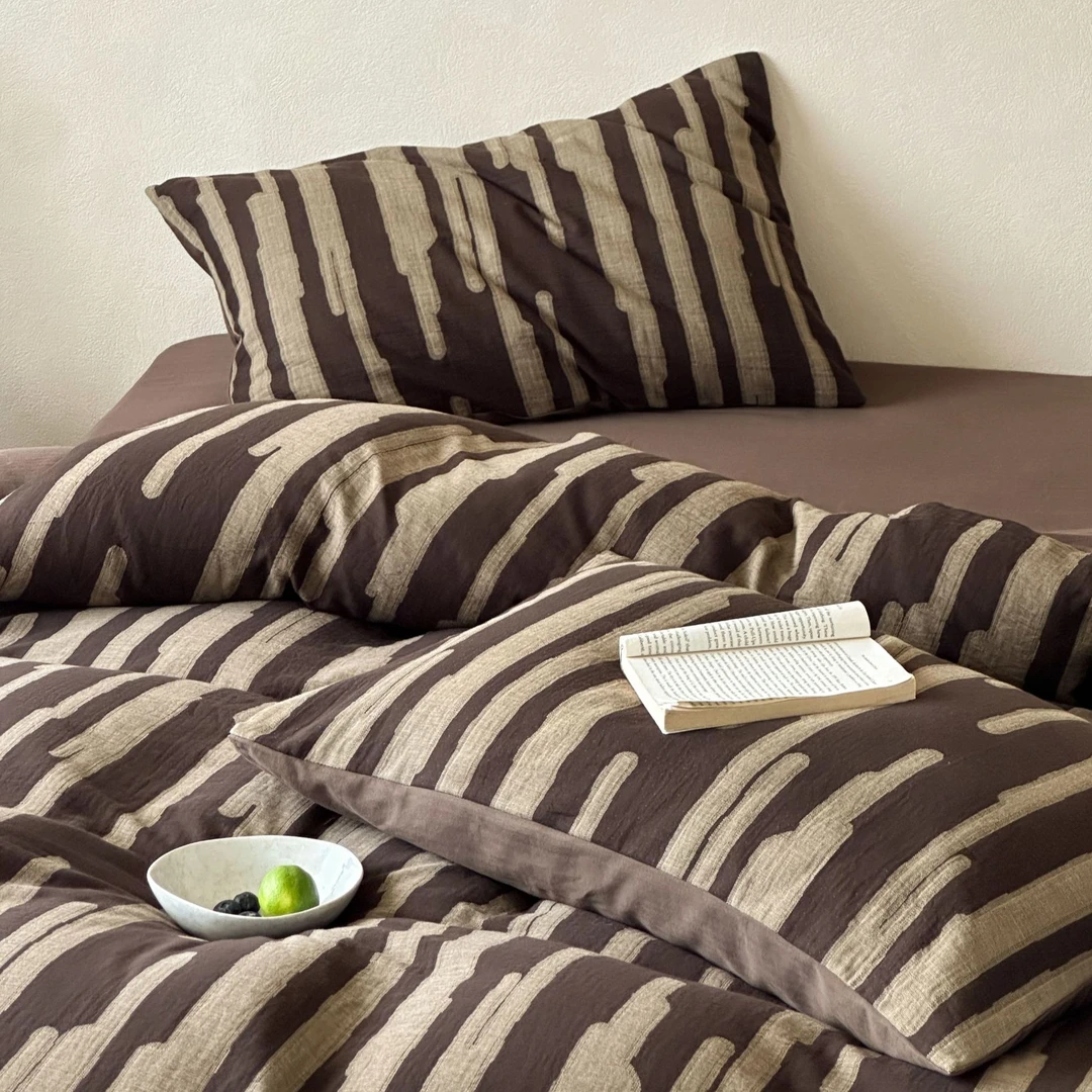 【FANCY 】晨风 全棉纱布四件套全棉A类复古条纹肌理感侘寂风床品