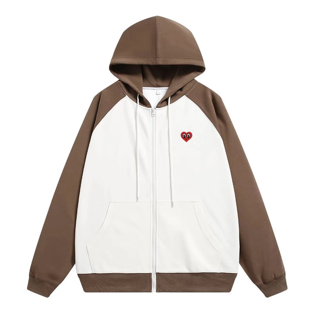 【OY】ART桃心连帽拼接开衫卫衣