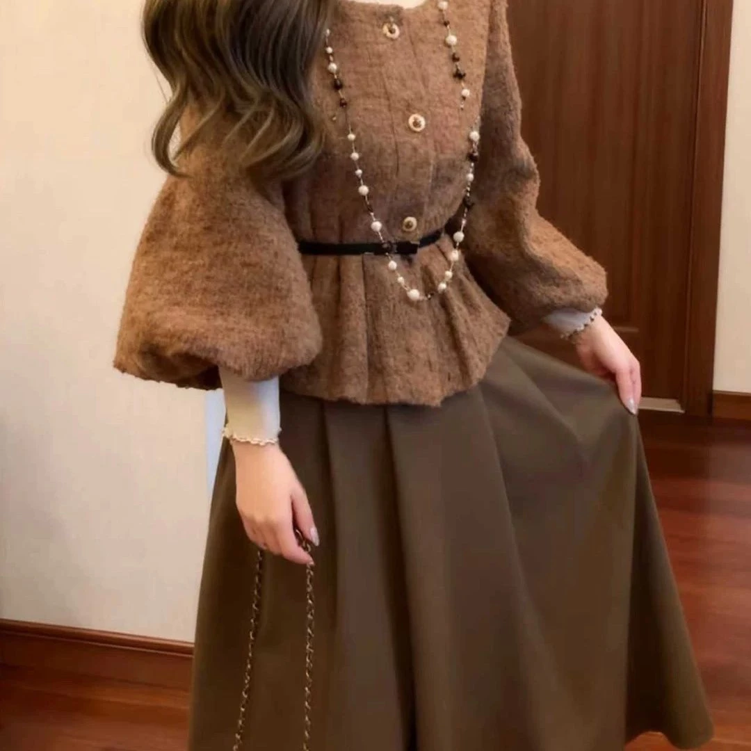 富家千金小洋装套装巨好看复古小香风外套半身裙两件套2025年冬季