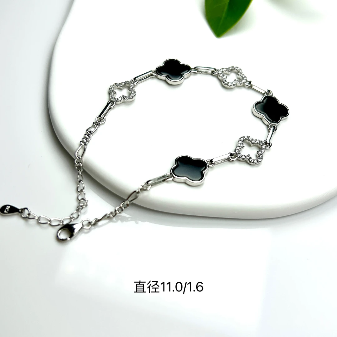 翠莹翡翠 缅甸墨翠a货 女生s925银 精美百搭 够黑全透