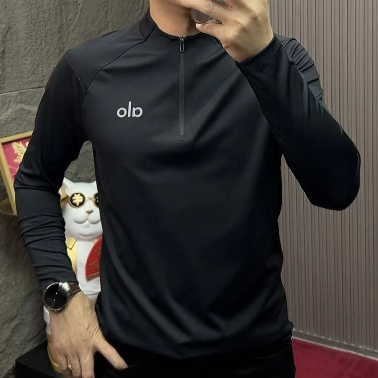2025-35156男士拉链夏季立领长袖字母T恤休闲打底衫运动弹力