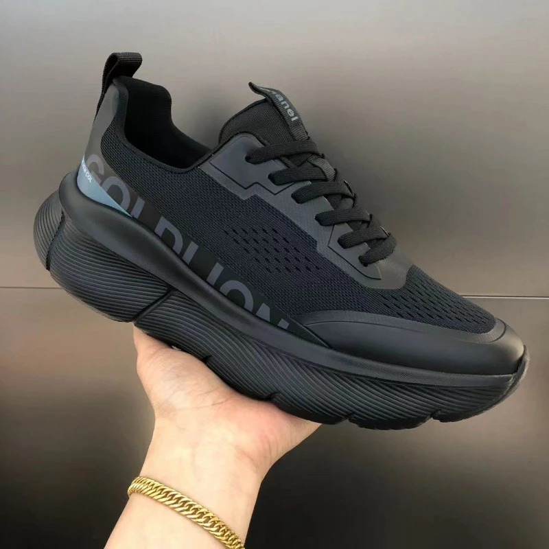 男鞋2025夏季新款飞织网面透气运动休闲鞋男士厚底轻便舒适增高鞋