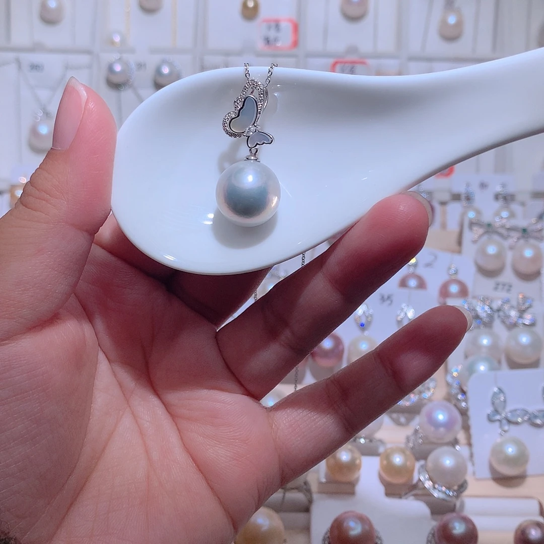 银S925镶嵌吊坠(赠链)淡水珍珠CC14mm