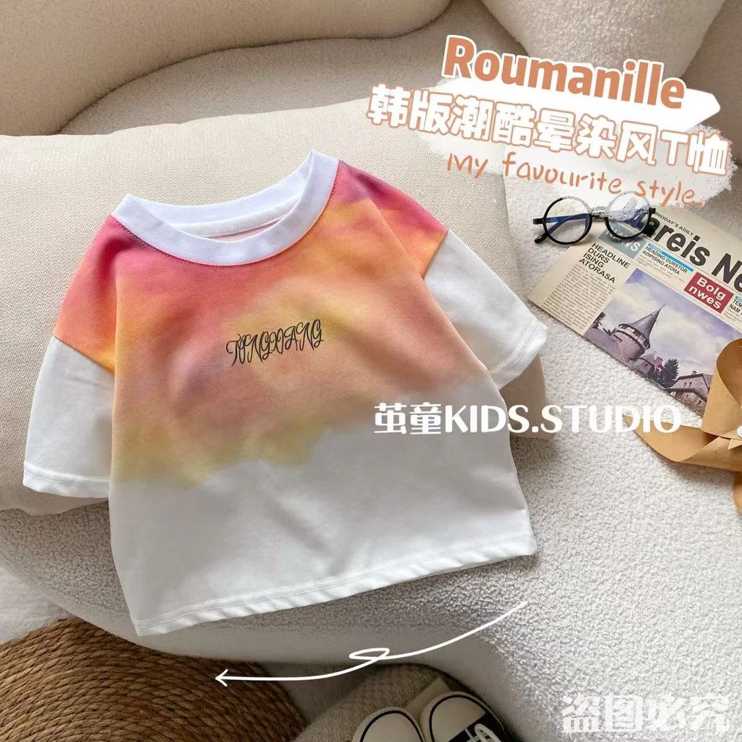 【麦麦妈】X210夏季小童潮酷晕染短袖T恤新品男女宝宝休闲个性上衣