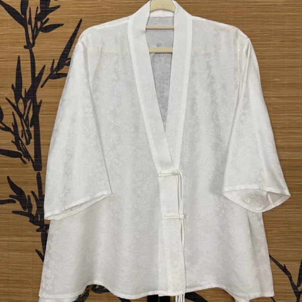 常规薄款短外套满分桑蚕丝显瘦外套茶服夏季禅意白色复古