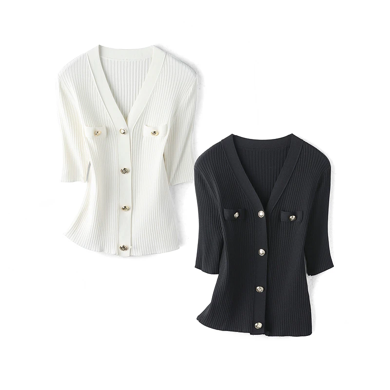 350907【依目系列】名媛薄款V领针织开衫1I227726D