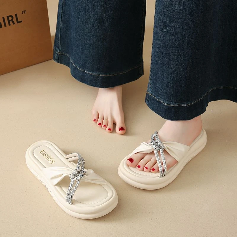 高颜值防滑百搭拖鞋女夏季外穿厚底软底新款仙女甜美两穿一字凉鞋