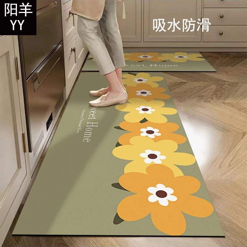 小清新家用硅藻泥厨房专用地垫吸水防滑垫子加厚长条耐脏可裁剪垫