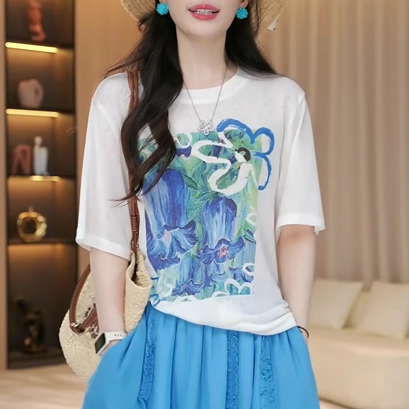 韩版圆领纯色设计感短袖T恤女士2025年夏季新款小众洋气潮流上衣