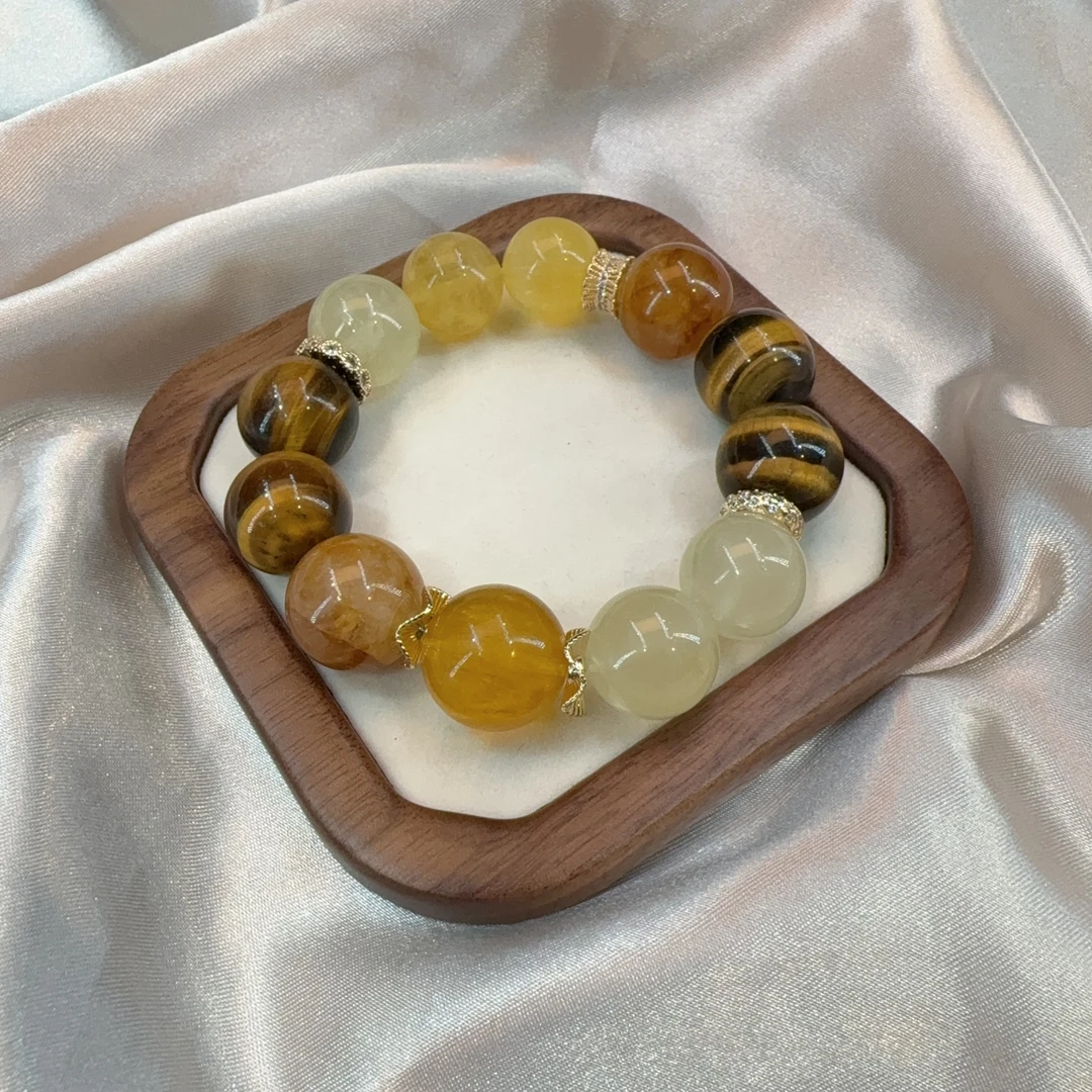 A041-黄胶花水晶拉丝萤石黄虎多宝水晶手串