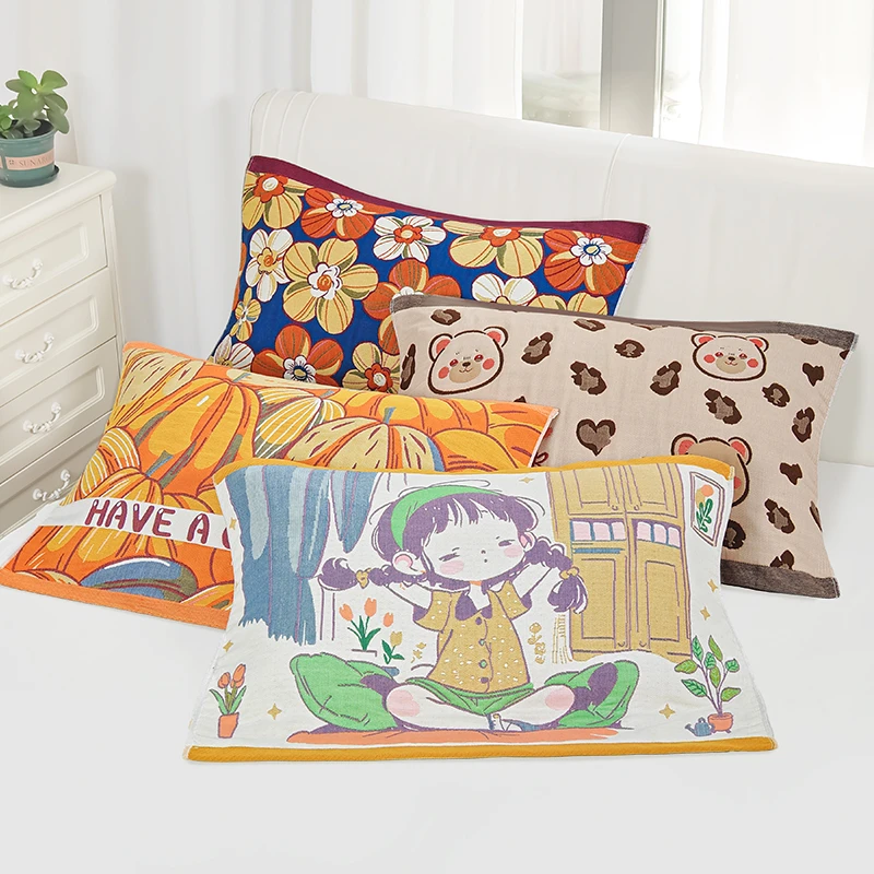 八层纱布枕巾特价福利52x78cm纯棉一对色织柔软透气枕头盖巾