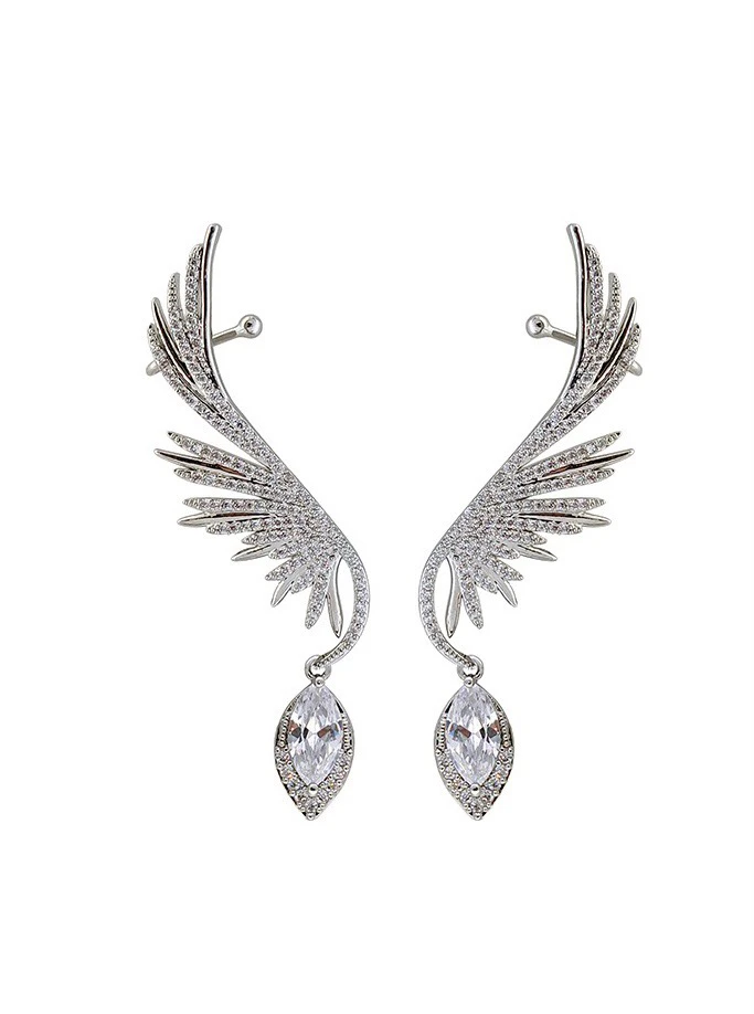合金合成锆石耳饰 4738高级轻奢时尚天使翅膀耳骨夹耳饰