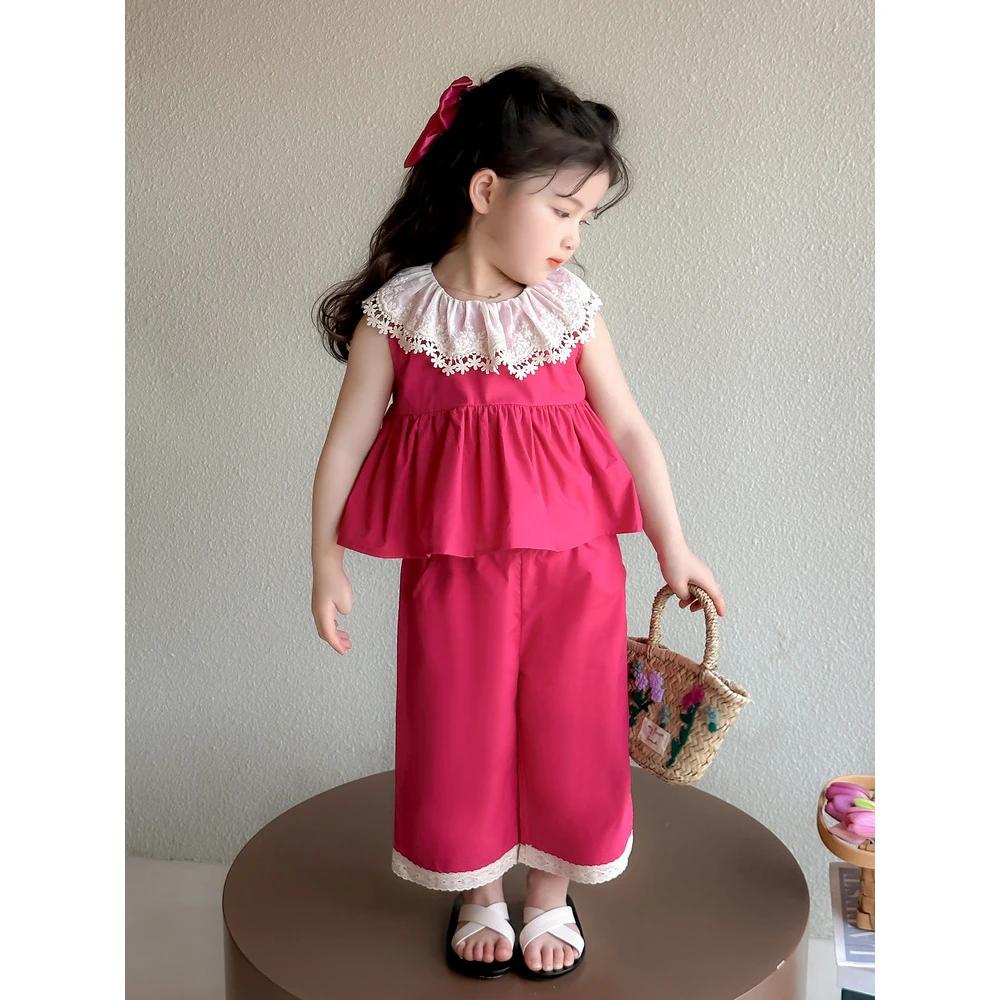 女童无袖套装洋气夏季新款儿童装网红时髦花边背心两件套宝宝夏装