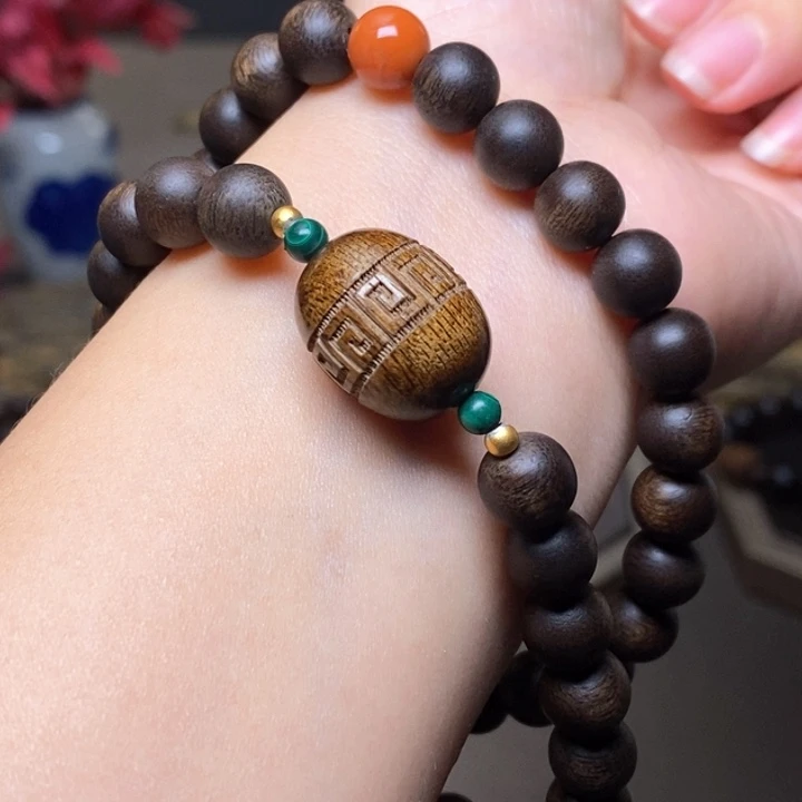 沉香手串越南芽庄紫棋楠0.8➕红土沉香木雕设计配饰