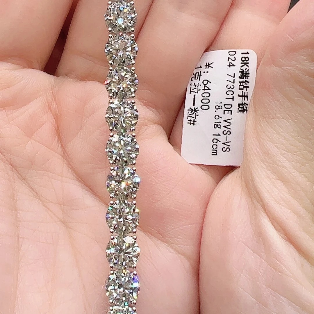 实验室培育钻石颈饰18K金镶嵌单颗1克拉，网球款手链