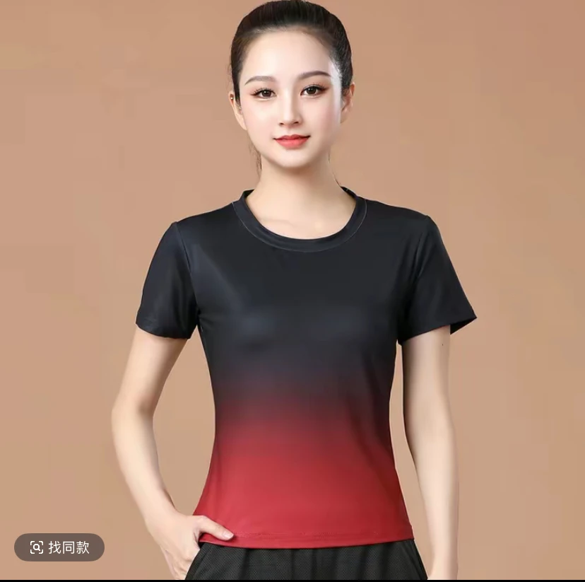 5284透气抗紫外线女染色超轻运动T恤印花渐变百搭夏季