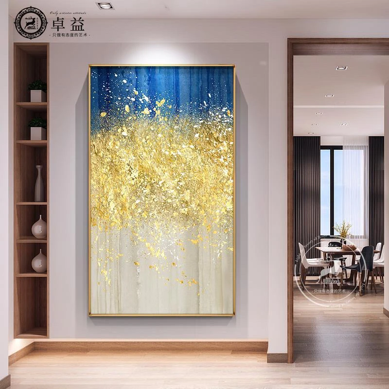 油画纯手绘金箔星星发财树玄关轻奢装饰画客厅现代沙发背景墙挂画