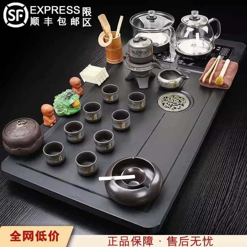 整套紫砂茶具茶盘全自动一体烧水壶家用办公室底部上水茶台茶海