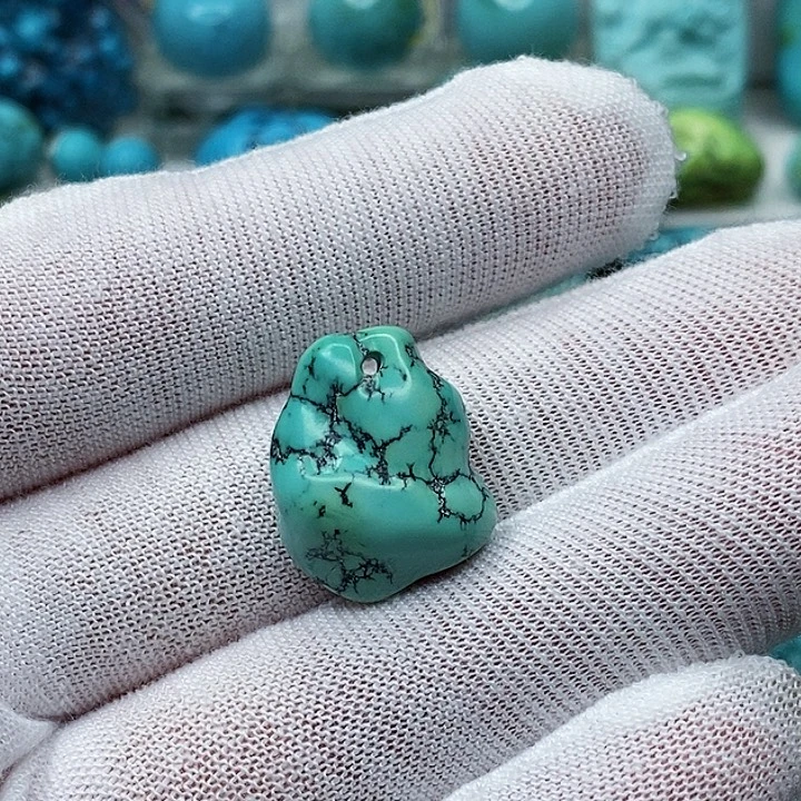 绿松石银S925镶嵌天然原矿 地大质检