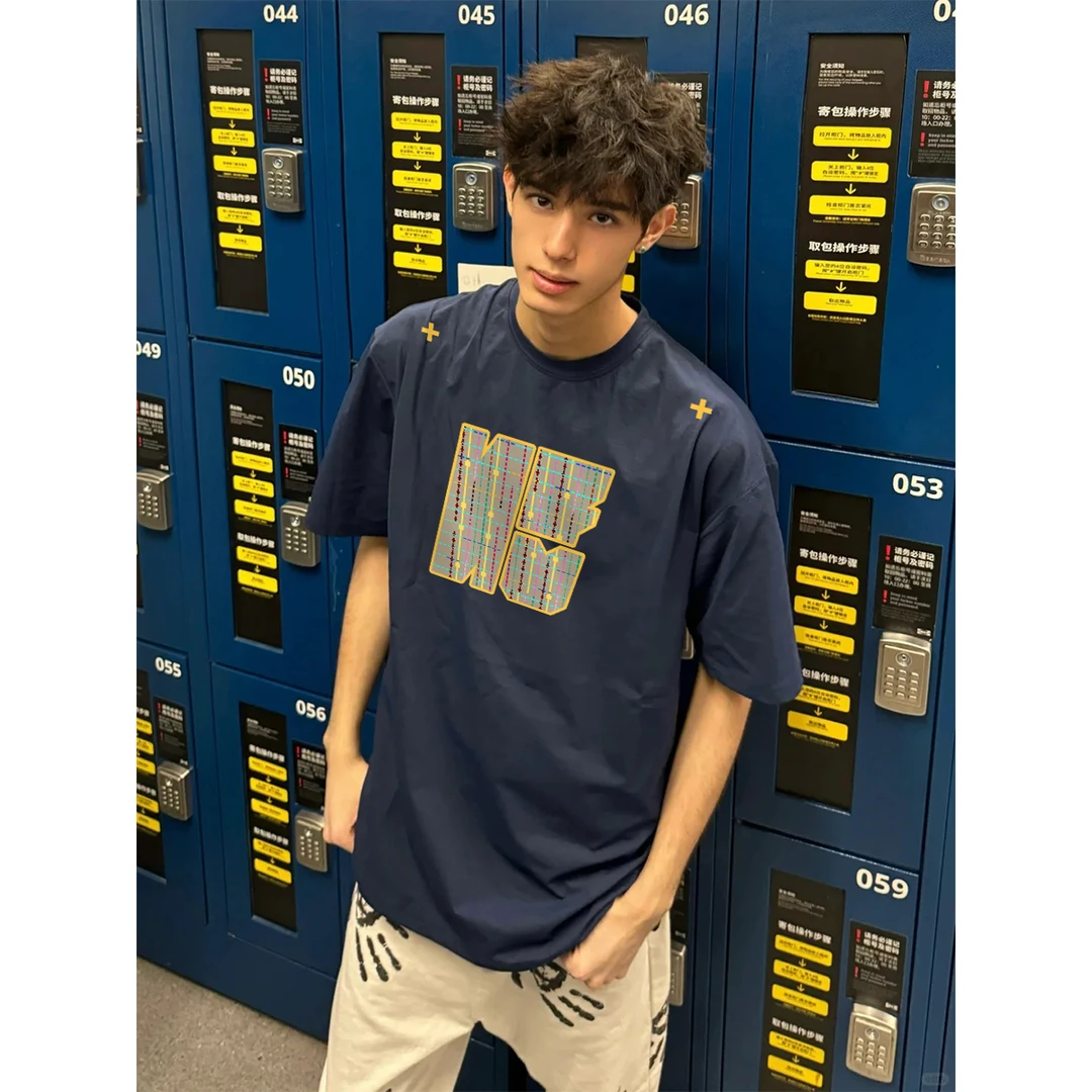 美式vintage刺绣字母印花短袖t恤男春夏季宽松重磅纯棉情侣款上衣