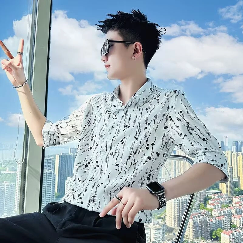 2025新款夏季短袖翻领冰丝男时尚百搭男士衬衣夏季薄款