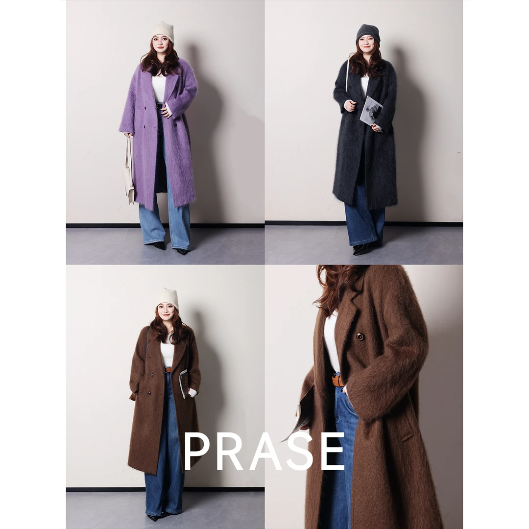 PRASE·杨杨【观雀大衣】羊绒拉绒羊毛大衣气质中长款外套PR06522