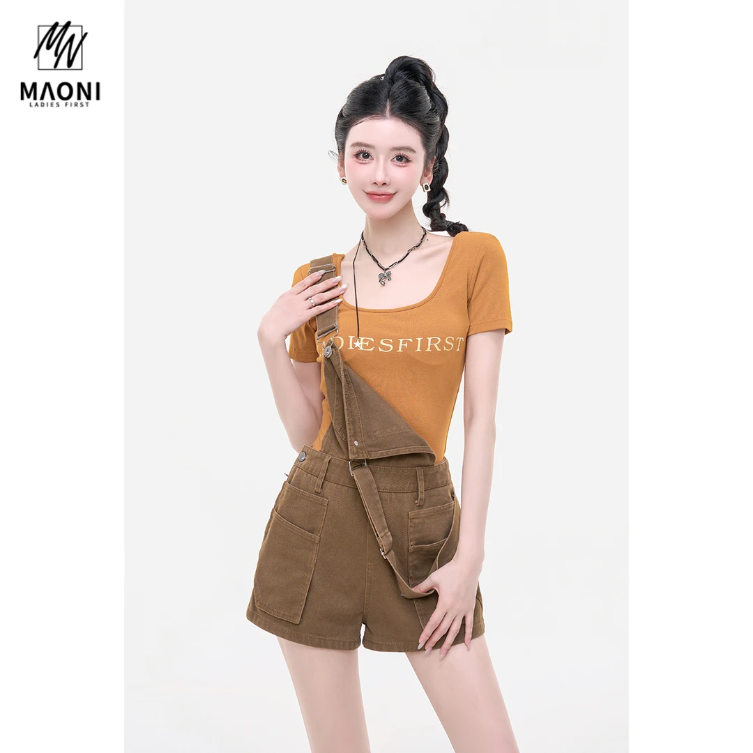 毛妮LADIESFIRST【知性炸燃】U领字母印花短袖T恤女夏季新款L1868