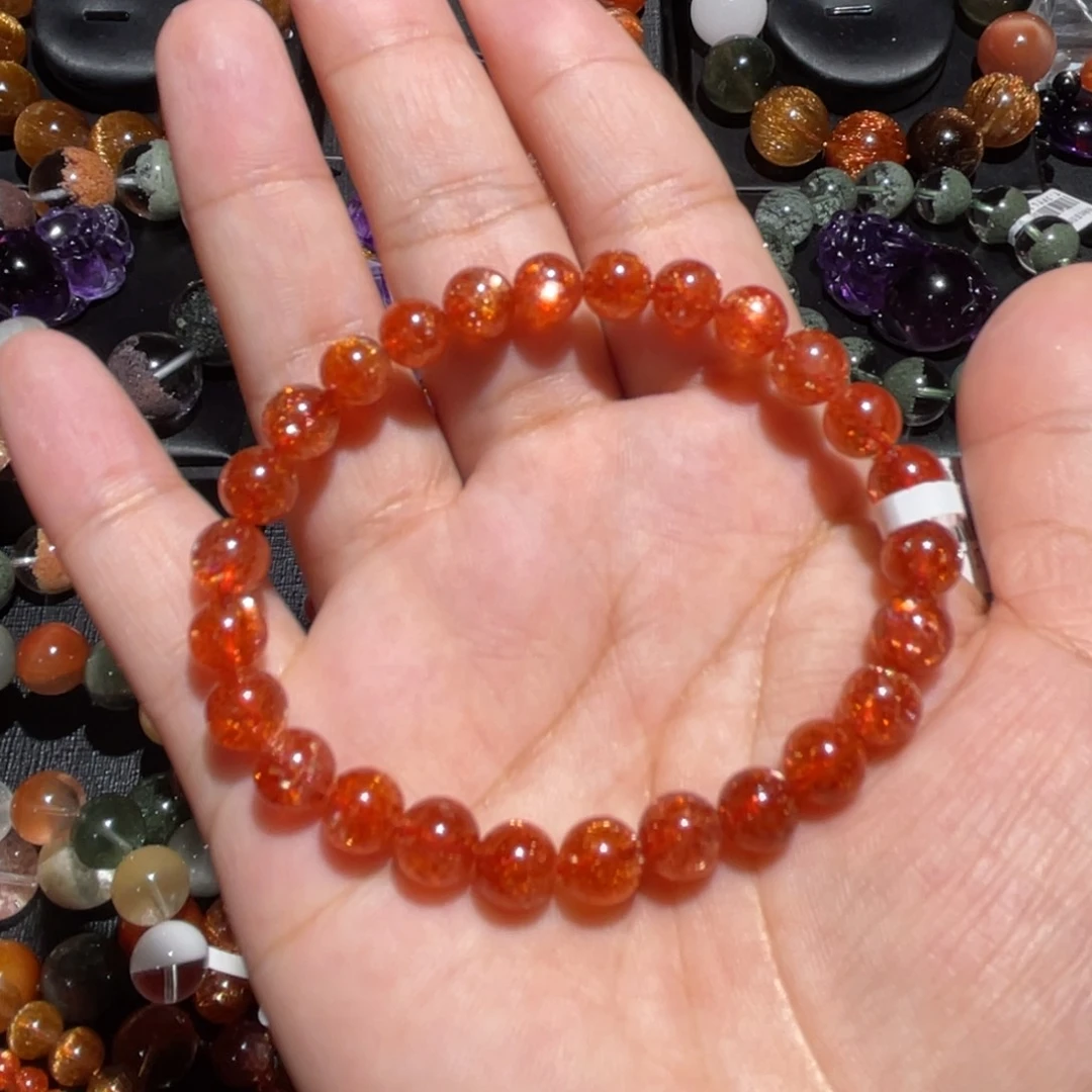 日光石手链银S925镶嵌金太阳7mm