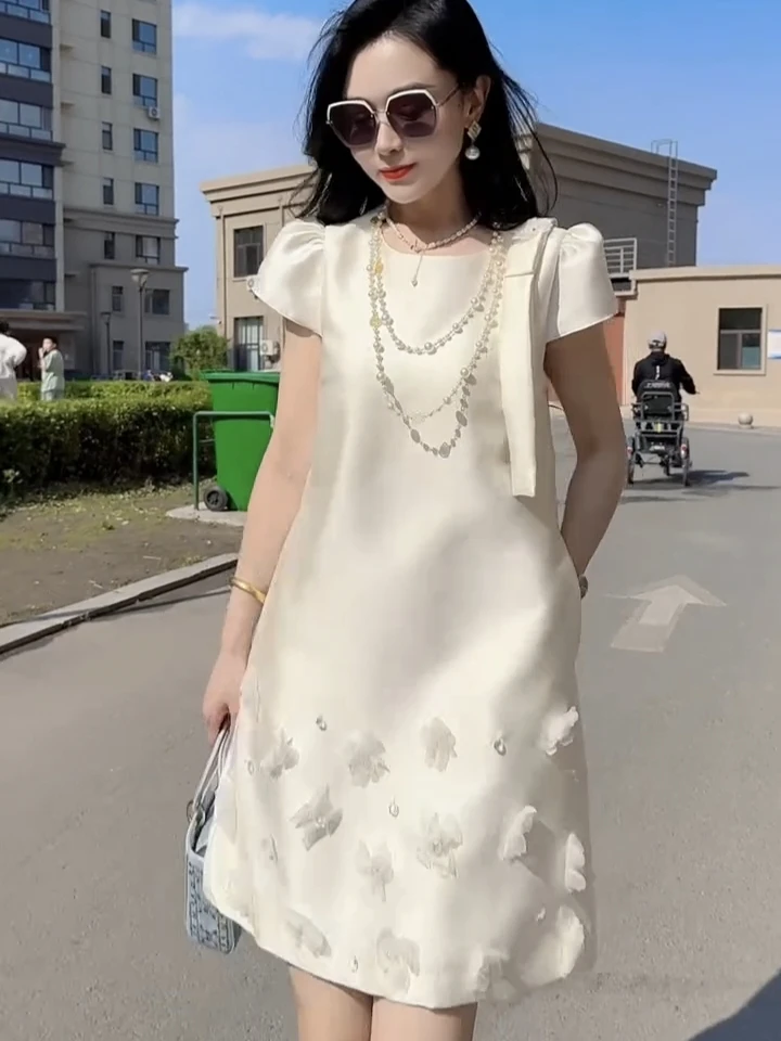 夏季新款韩系小香风无袖修身气质短款连衣裙显瘦白色时尚复古法式