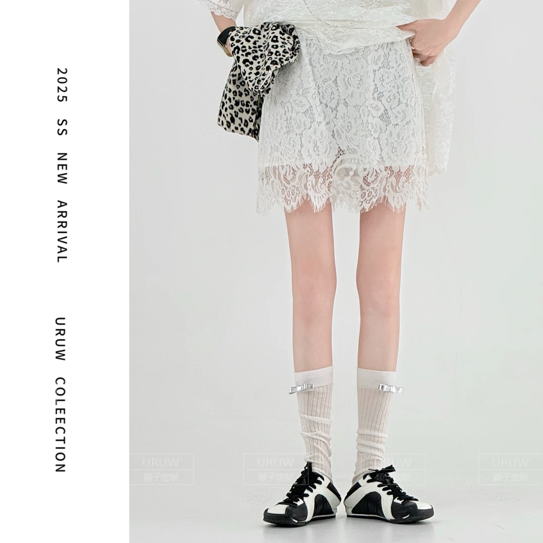 颖子定制【午后花园】夏季气质高腰蕾丝A字短裙女时尚百搭短裙9262