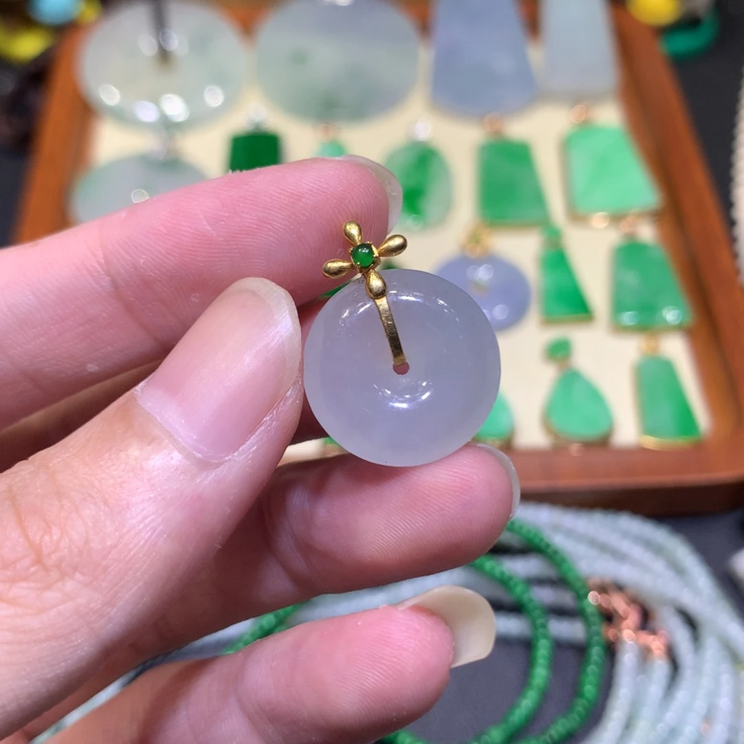 翡翠18K金镶嵌吊坠(不含链)