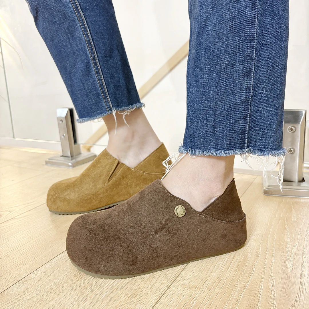 小土豆勃肯鞋女2025秋冬加绒内增高厚底包跟棉鞋一脚蹬单鞋乐福鞋
