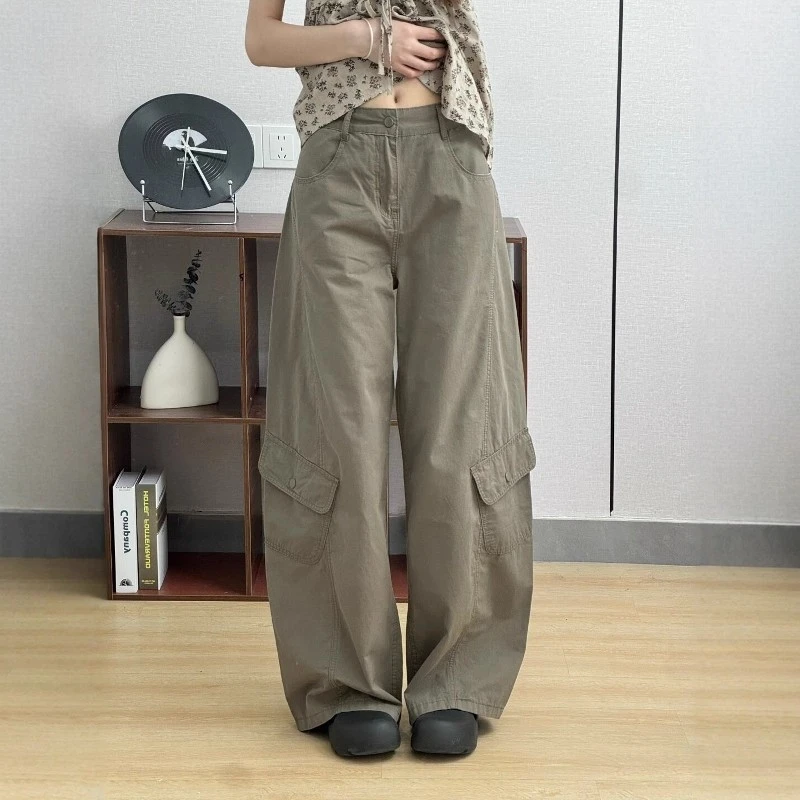 设计感复古弯刀工装裤女秋季新款宽松显瘦多口袋休闲阔腿裤拖地裤