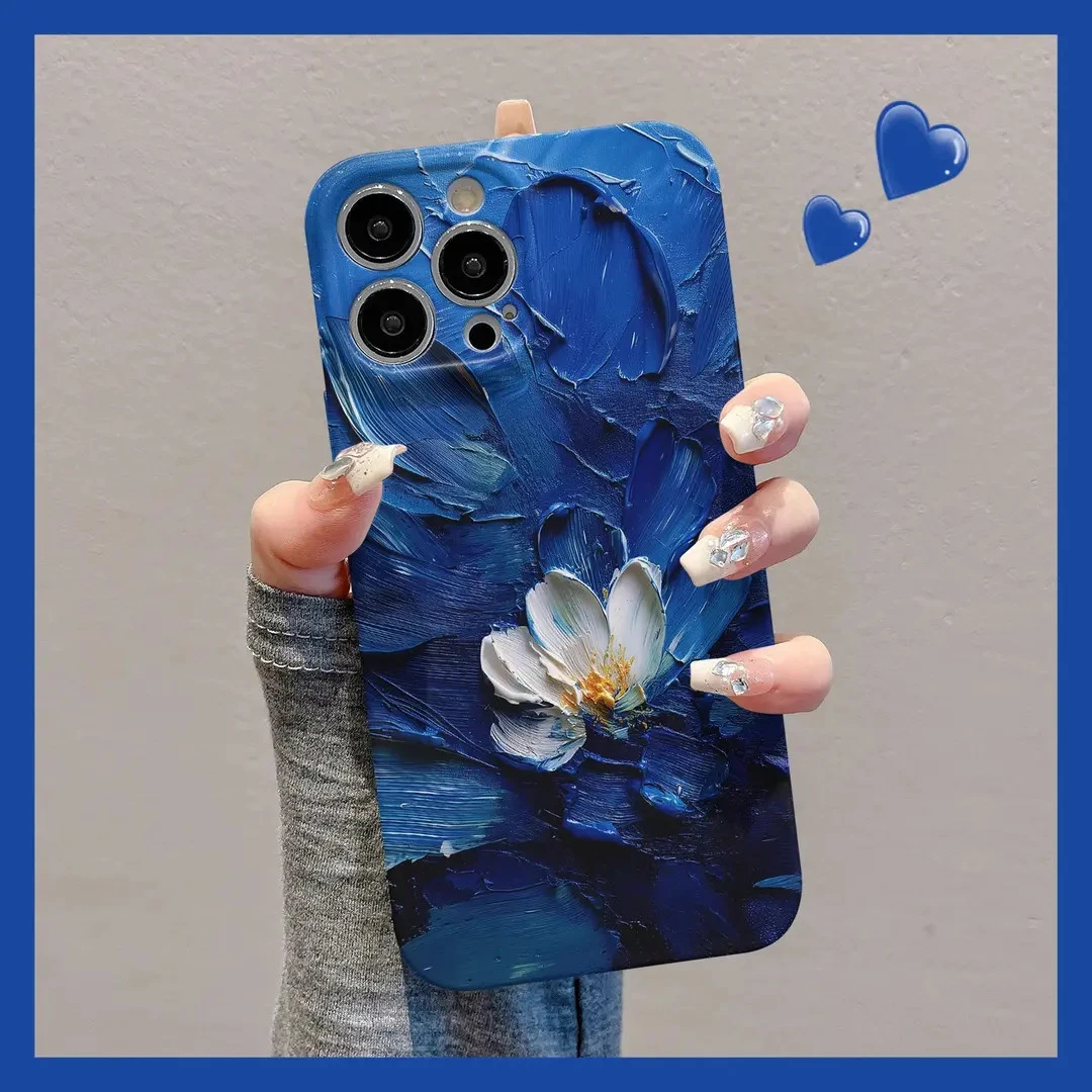 油画手绘花朵适用iPhone15菲林手机壳华为小米14vivo荣耀oppo硬壳