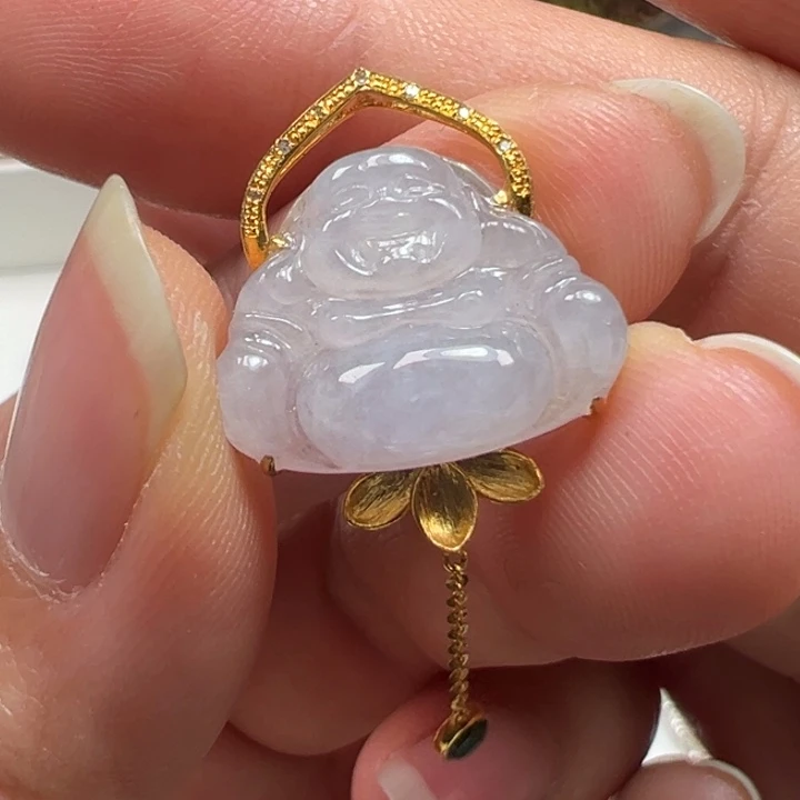 翡翠18K金镶嵌颈饰佛公吊坠