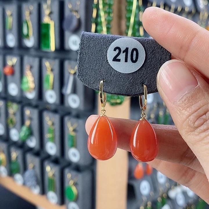 南红玛瑙耳饰18K金镶嵌