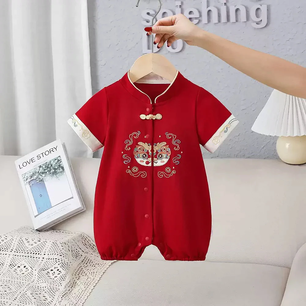 满月宝宝衣服夏季国风连体衣洋气哈衣婴儿夏装中式包屁衣夏款爬服