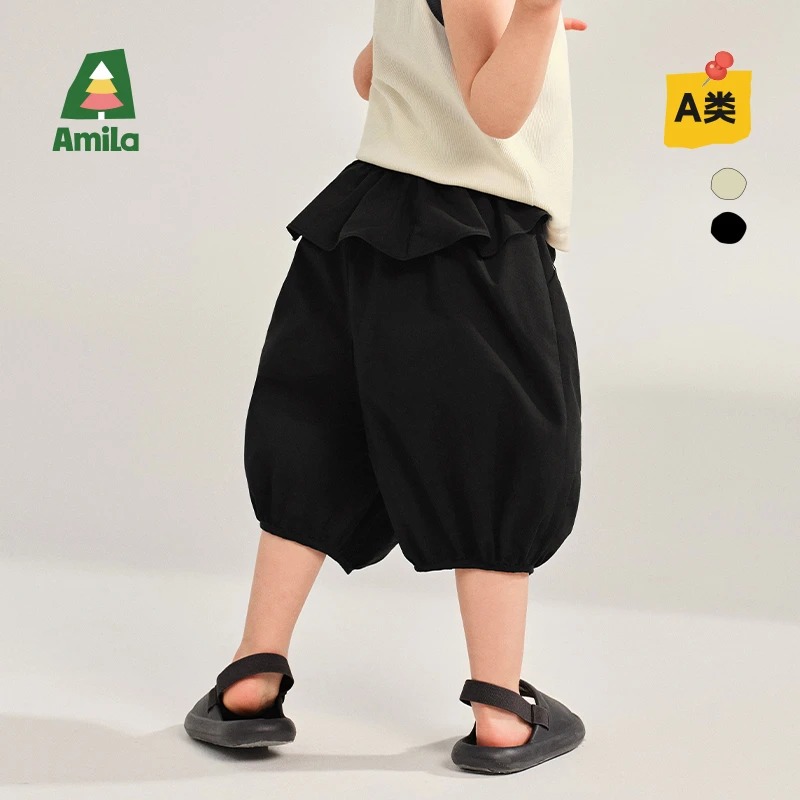 Amila啊咪啦2025年夏季女童纯色阔腿休闲裤运动裤ZX5XK133