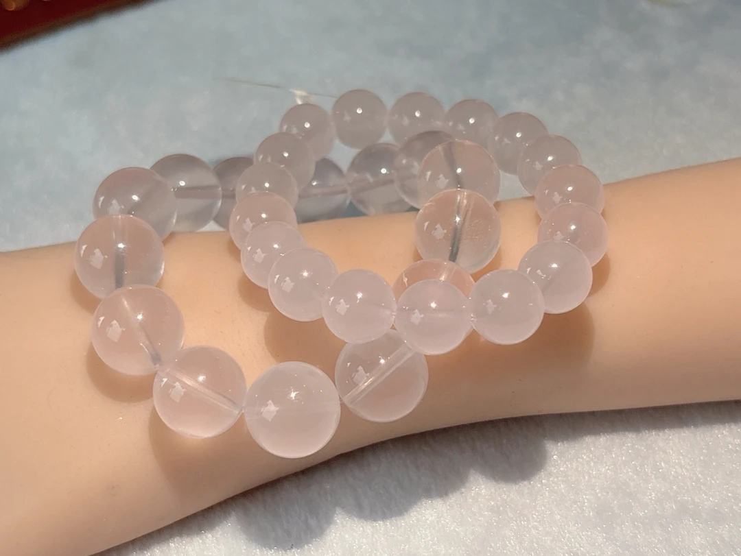 白水莫粉手链收藏级别圆珠水晶手串多样性发一