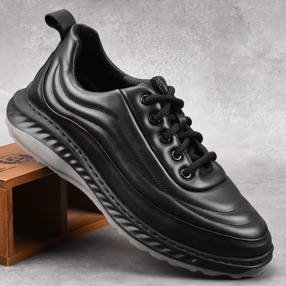 CATIA SELI2025新款真皮缓震轻质软底运动休闲鞋男厚底舒适面包鞋