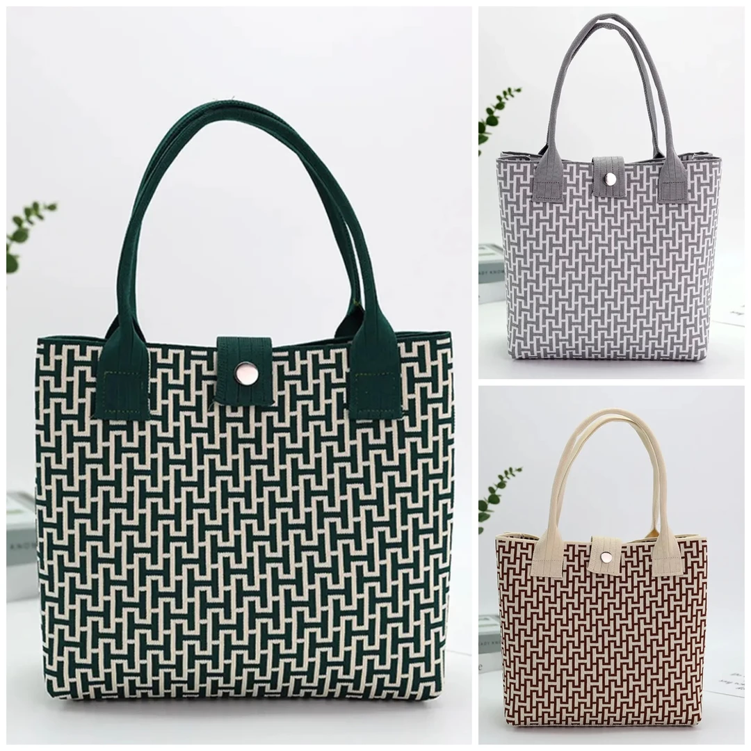 针织托特包韩版新款手拎包大容量女购物袋