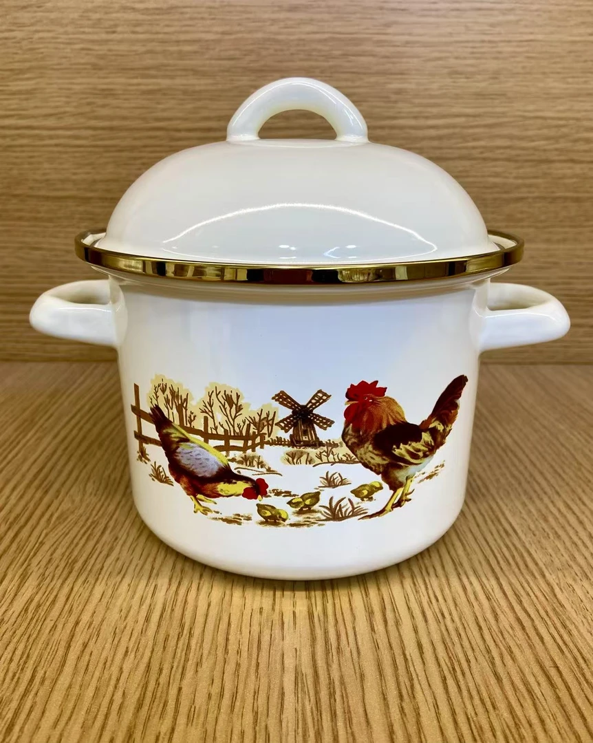 16厘米特厚定制尾单珐琅搪瓷双耳奶锅1个