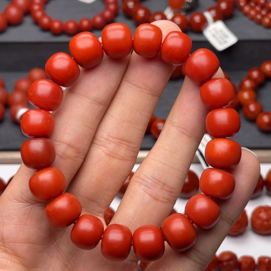 南红玛瑙未镶嵌手串H12mm顶品收藏保山满红满肉锦红老型手串